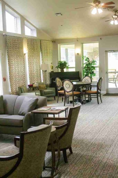 Interior common area with seating and tables