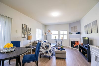 Cozy common area in a senior living space with stylish decor