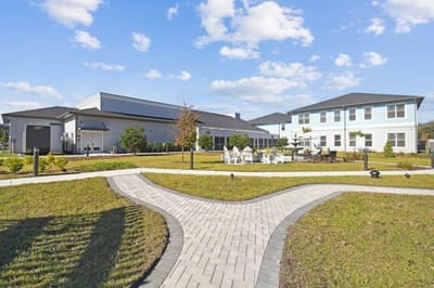 View of landscaped outdoor space with seating areas
