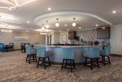 Interior view of a common area with a bar