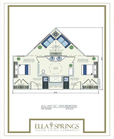 Architectural floor plan for a two-bedroom unit