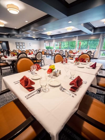 Elegant dining room set up for a meal