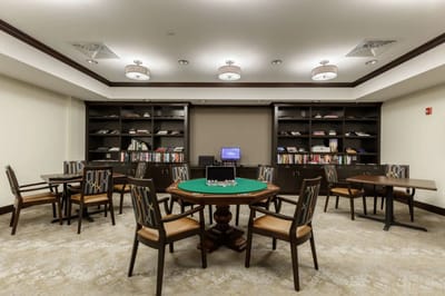 Interior view of a common area with poker tables