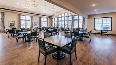 Interior dining room with tables and chairs
