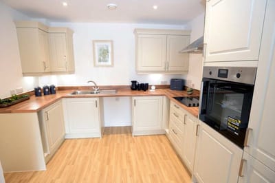 Modern kitchen interior with cabinets and appliances