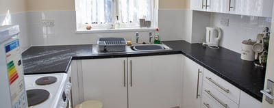 Bright kitchen space with modern appliances
