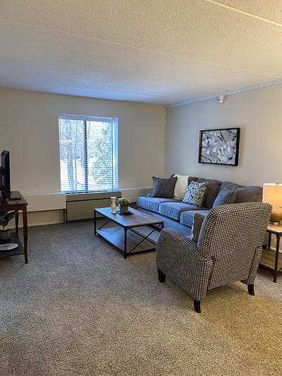 Cozy living room in a senior living apartment