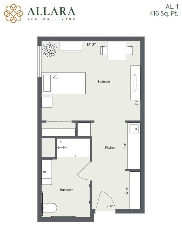Architectural floor plan of a resident unit