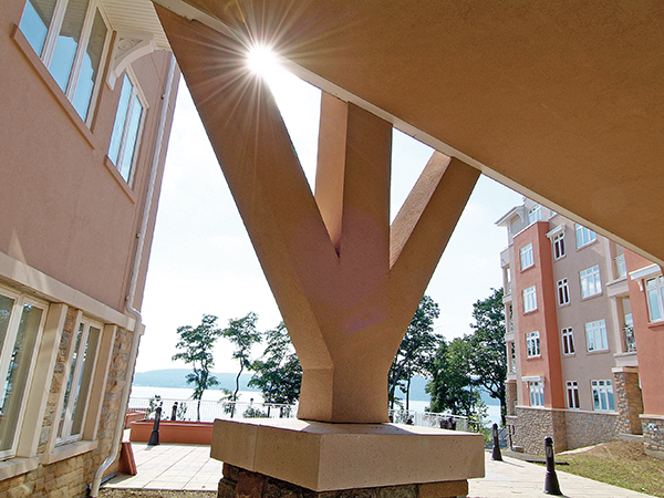 Architectural feature near the outdoor area of the facility
