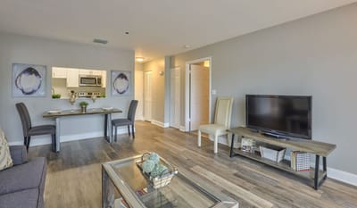 Interior view of a resident apartment with dining area