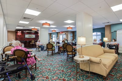 Residents socializing in a bright common area
