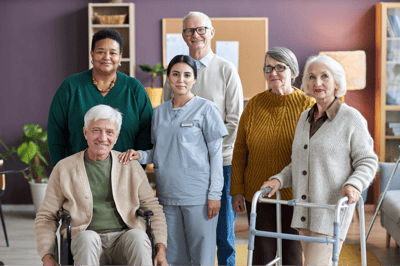 Residents and staff together in a common area