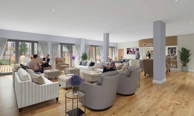 Residents socializing in a bright common area