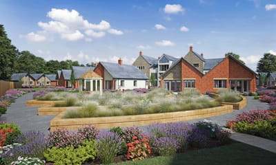 Beautiful landscaped outdoor area of a retirement village