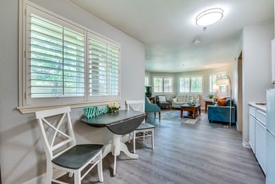 Bright and welcoming common area with seating