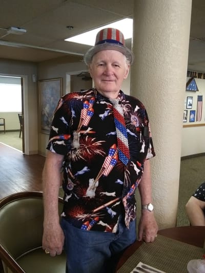 Resident dressed in festive attire during a celebration
