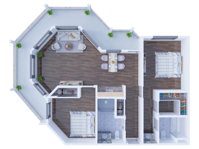 Architectural floor plan of a senior living unit