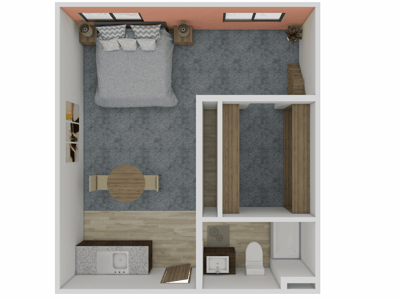 Floor plan layout of a private resident room
