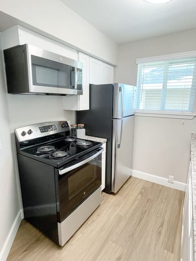 Interior view of a modern kitchen in a senior living unit