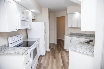 Bright, modern kitchen in a residential suite