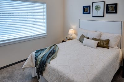 Brightly decorated private resident bedroom