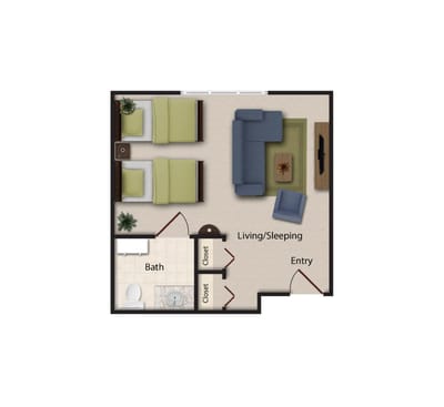 Architectural floor plan of a resident unit