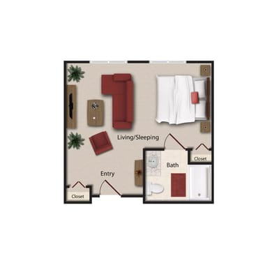 Architectural floor plan of a resident room