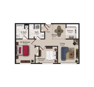 Architectural floor plan of a resident unit
