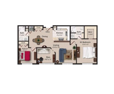 Architectural floor plan of an apartment layout