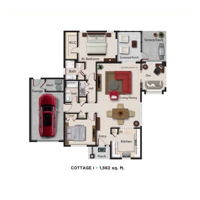 Architectural floor plan of a cottage layout