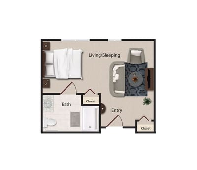 Architectural floor plan of a living unit