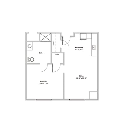 Architectural floor plan of a resident unit