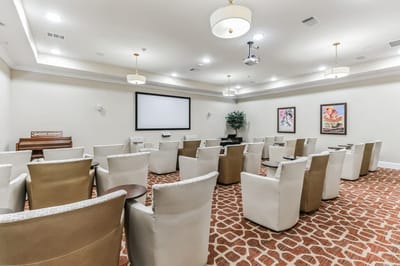 Interior view of a common area with seating
