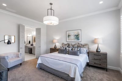 Stylish bedroom with modern decor and furnishings