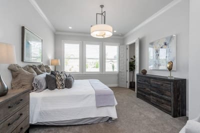 Brightly decorated bedroom in a senior living facility