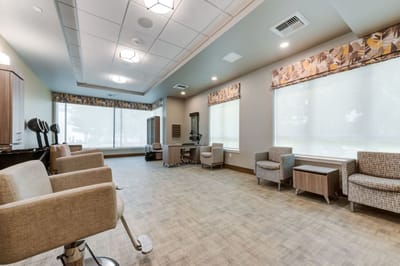Bright interior of a common area with seating