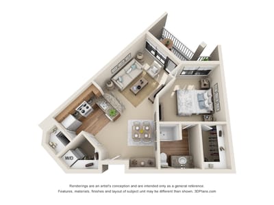 Floor plan of a one-bedroom apartment layout