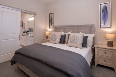 Well-decorated bedroom in a senior living facility