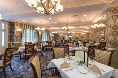 Elegant dining room setup with table settings