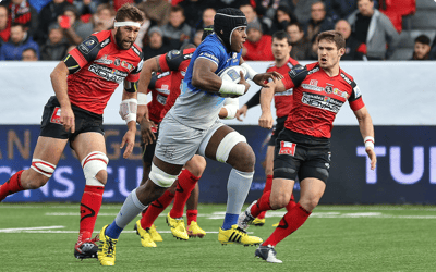 Rugby players in a competitive match