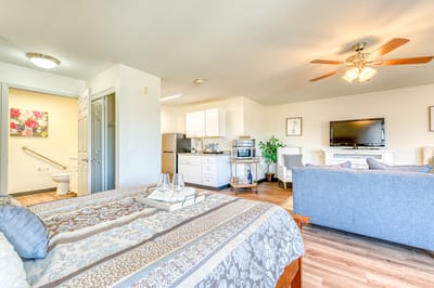 Bright, cozy resident room with a kitchenette