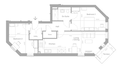 Architectural floor plan of an apartment layout