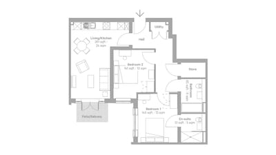 Architectural floor plan of an apartment layout