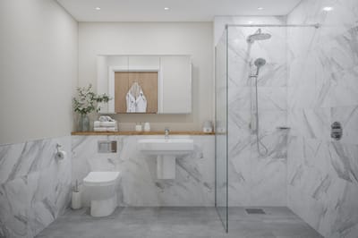 Modern bathroom with marble tiles