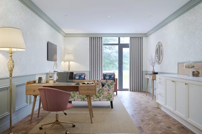 Brightly lit interior of a residential living room