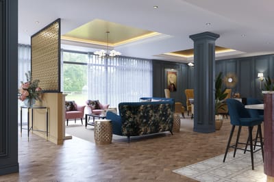 Interior view of a cozy common area in a senior living facility