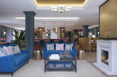 Elegant common area with comfortable seating and a bar