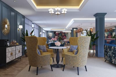 Stylish common area with seating and decor