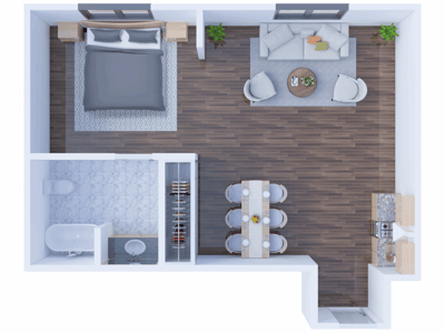 Floor plan of a one-bedroom apartment layout