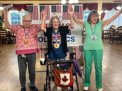 Residents celebrating during an event in a common area